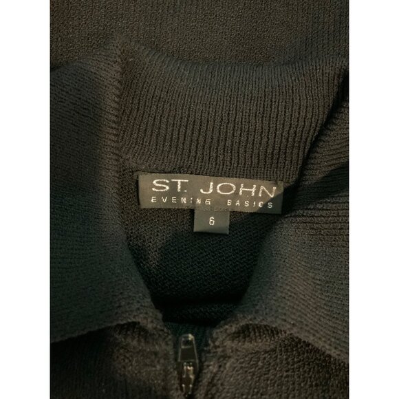 St. John Black Wool Tweed Jewel Accent Zip-Up Jacket, Size 6 - Picture 7 of 7